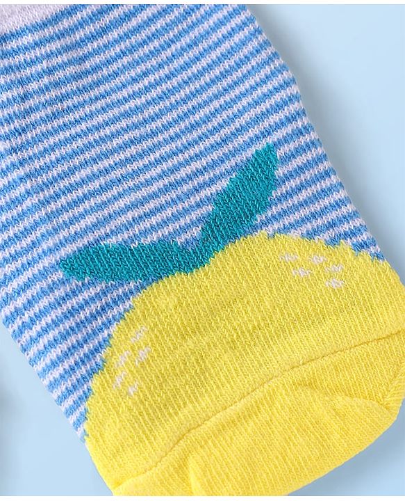 Cutewalk by Babyhug Non Terry Knit Anti-Bacterial Ankle Length Anti-Skid Socks with Strips Print - Blue
