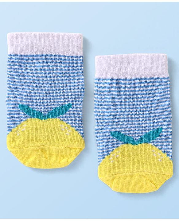 Cutewalk by Babyhug Non Terry Knit Anti-Bacterial Ankle Length Anti-Skid Socks with Strips Print - Blue