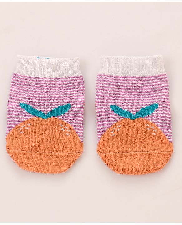 Cutewalk by Babyhug Non Terry knit Anti-Bacterial Ankle Length Anti-Skid Sock with Strips Design - Dark Pink
