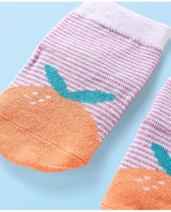 Cutewalk by Babyhug Non Terry knit Anti-Bacterial Ankle Length Anti-Skid Sock with Strips Design - Dark Pink