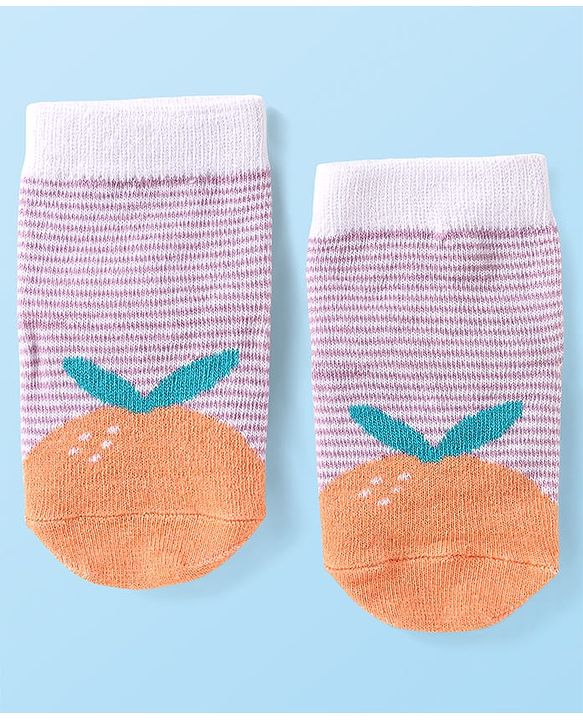 Cutewalk by Babyhug Non Terry knit Anti-Bacterial Ankle Length Anti-Skid Sock with Strips Design - Dark Pink