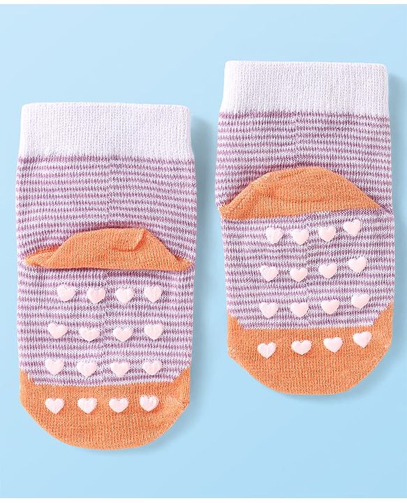 Cutewalk by Babyhug Non Terry knit Anti-Bacterial Ankle Length Anti-Skid Sock with Strips Design - Dark Pink