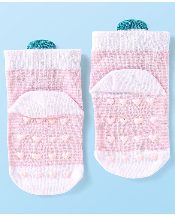 Cutewalk by Babyhug Non Terry Knit Anti-Bacterial Ankle Length Anti-Skid Socks with Strawberry Applique - Baby Pink
