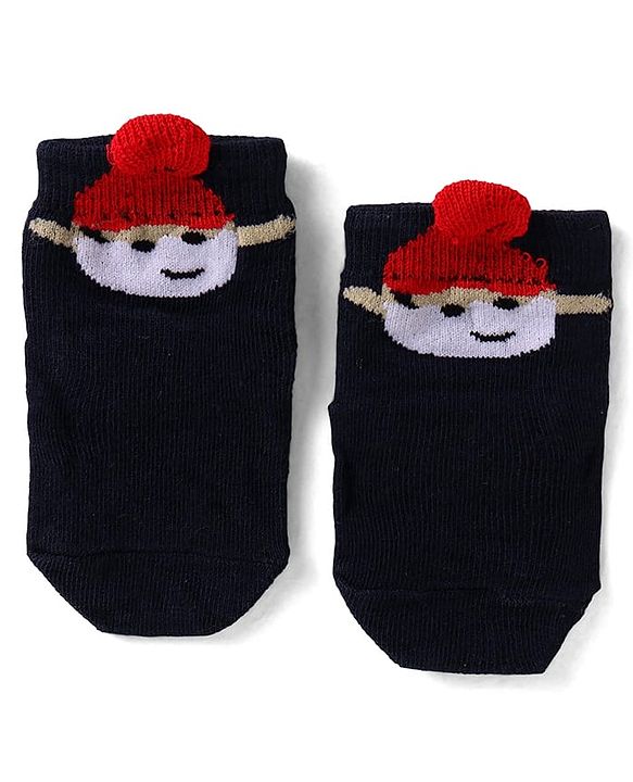 Cutewalk by Babyhug Non Terry Knit Anti-Bacterial Ankle Length Anti-Skid Socks with Snowman Applique - Navy Blue