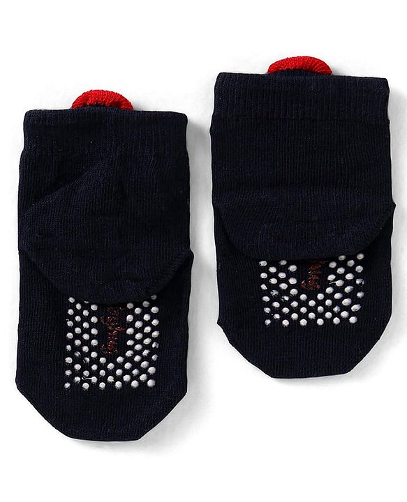 Cutewalk by Babyhug Non Terry Knit Anti-Bacterial Ankle Length Anti-Skid Socks with Snowman Applique - Navy Blue