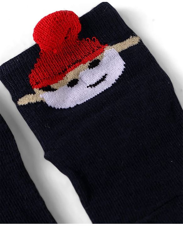 Cutewalk by Babyhug Non Terry Knit Anti-Bacterial Ankle Length Anti-Skid Socks with Snowman Applique - Navy Blue