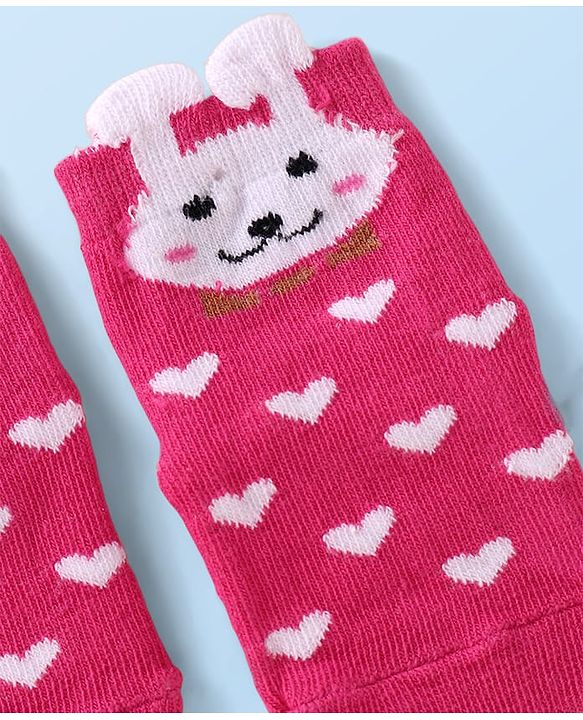 Cutewalk by Babyhug Non Terry Knit Anti-Bacterial Ankle Length Anti-Skid Socks with Bunny Applique - Dark Pink
