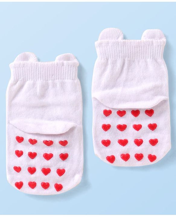 Cutewalk by Babyhug Knit Anti-Bacterial Ankle Length Anti-skid Socks with Bunny Applique - White