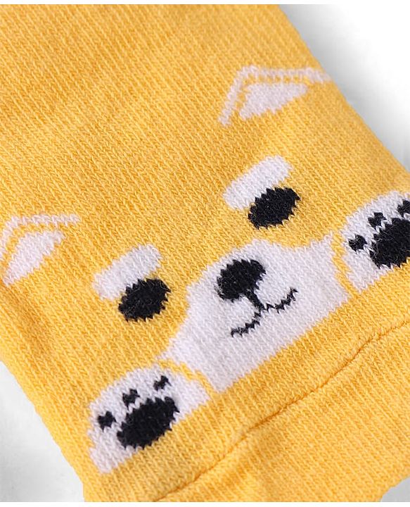 Cutewalk by Babyhug Non Terry Knit Anti-Bacterial Ankle Length Anti-Skid Socks with Animal Applique - Yellow