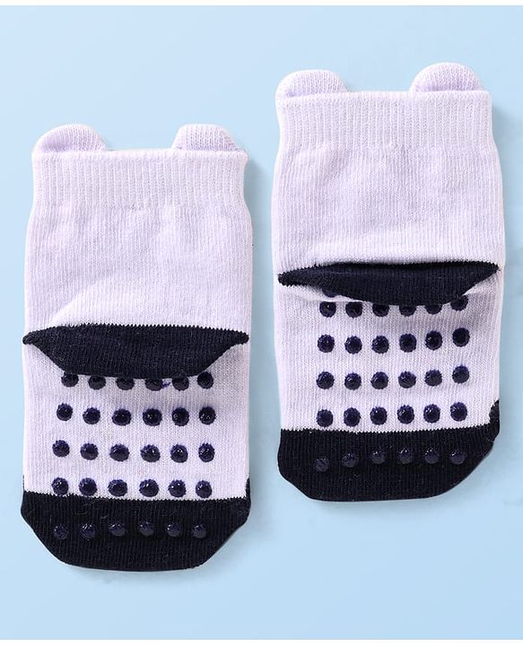 Cutewalk by Babyhug Knit Anti-Bacterial Ankle Length Anti-Skid Socks with Panda Design - White