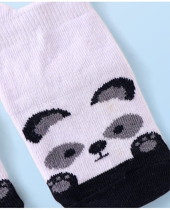 Cutewalk by Babyhug Knit Anti-Bacterial Ankle Length Anti-Skid Socks with Panda Design - White