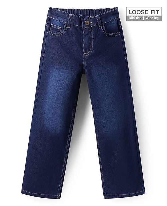 Pine Kids Woven Full Length Solid Washed Denim Jeans - Navy Blue