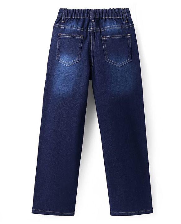 Pine Kids Woven Full Length Solid Washed Denim Jeans - Navy Blue