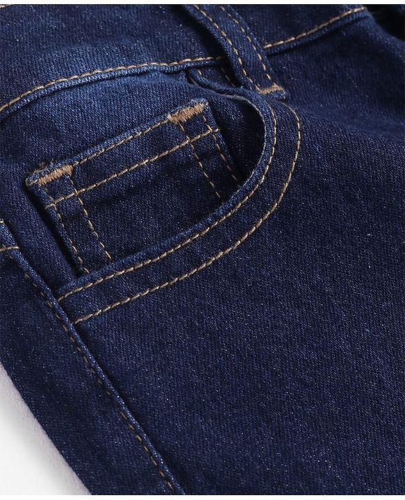 Pine Kids Woven Full Length Solid Washed Denim Jeans - Navy Blue