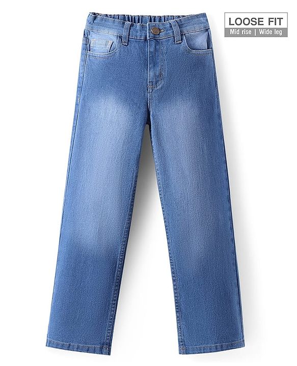 Pine Kids Woven Full Length Solid Washed Denim Jeans - Blue