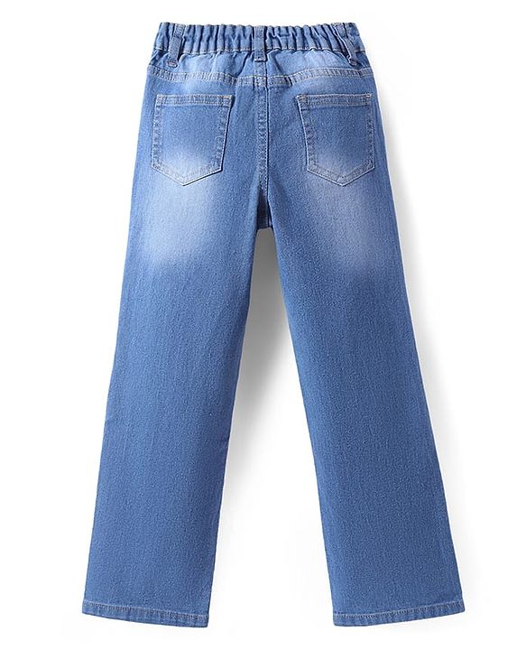 Pine Kids Woven Full Length Solid Washed Denim Jeans - Blue