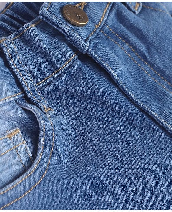 Pine Kids Woven Full Length Solid Washed Denim Jeans - Blue