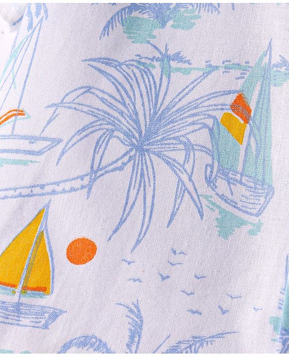 Babyhug Cotton Woven Half Sleeves Shirt with Beach Theme Print - White