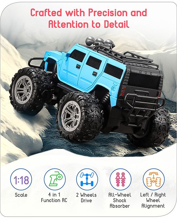 Babyhug Premium Off Roader Rechargeable Remote Control Truck With Normal & Turbo Speed & 4 Headlight Modes - Sky Blue
