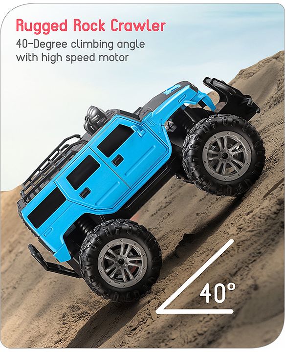 Babyhug Premium Off Roader Rechargeable Remote Control Truck With Normal & Turbo Speed & 4 Headlight Modes - Sky Blue
