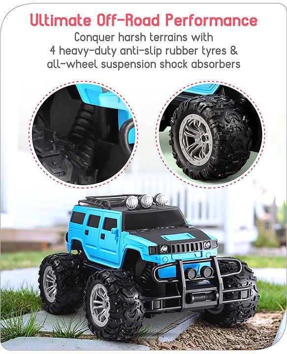 Babyhug Premium Off Roader Rechargeable Remote Control Truck With Normal & Turbo Speed & 4 Headlight Modes - Sky Blue