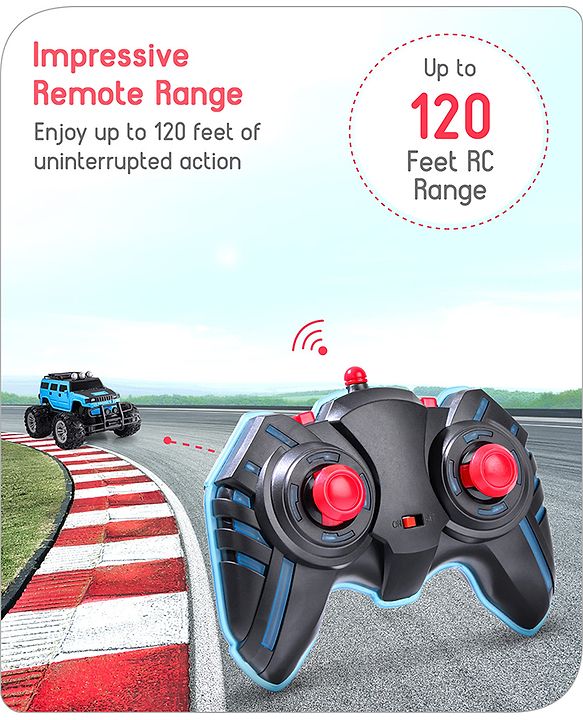 Babyhug Premium Off Roader Rechargeable Remote Control Truck With Normal & Turbo Speed & 4 Headlight Modes - Sky Blue