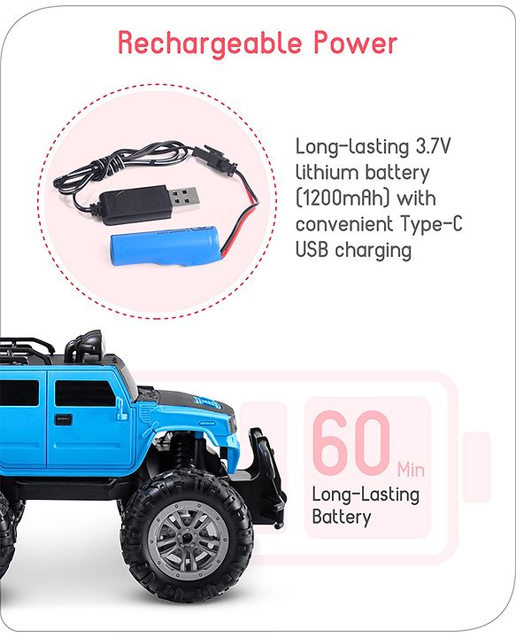 Babyhug Premium Off Roader Rechargeable Remote Control Truck With Normal & Turbo Speed & 4 Headlight Modes - Sky Blue