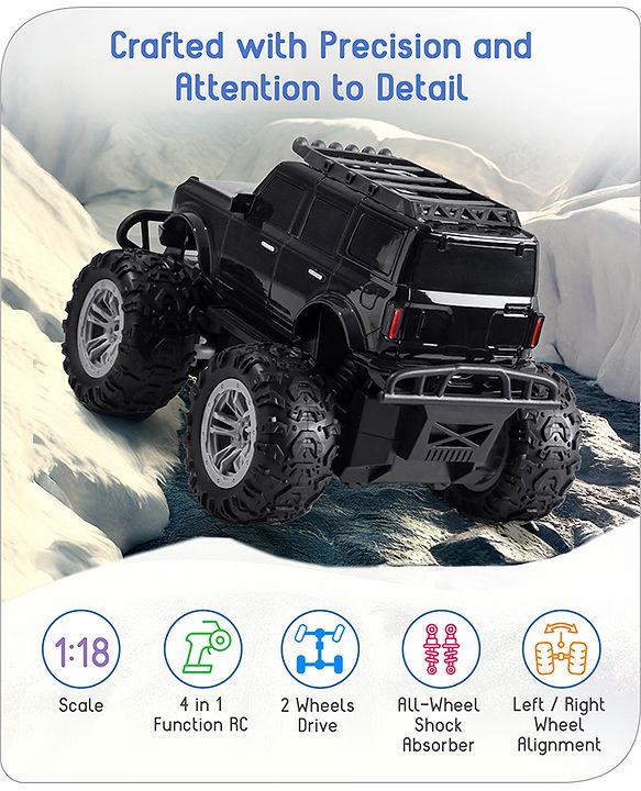 Babyhug Premium Off Roader Rechargeable Remote Control Truck With Normal & Turbo Speed & 4 Headlight Modes - Sky Blue