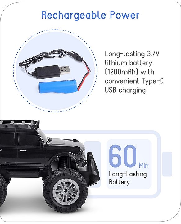 Babyhug Premium Off Roader Rechargeable Remote Control Truck With Normal & Turbo Speed & 4 Headlight Modes - Sky Blue