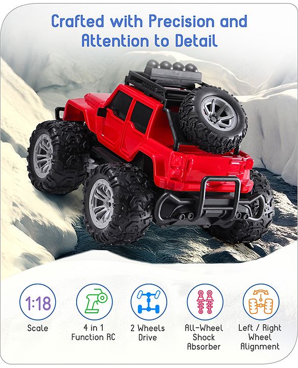 Babyhug Premium Off Roader Rechargeable Remote Control Truck With Normal & Turbo Speed & 4 Headlight Modes - Sky Blue