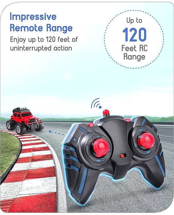 Babyhug Premium Off Roader Rechargeable Remote Control Truck With Normal & Turbo Speed & 4 Headlight Modes - Sky Blue