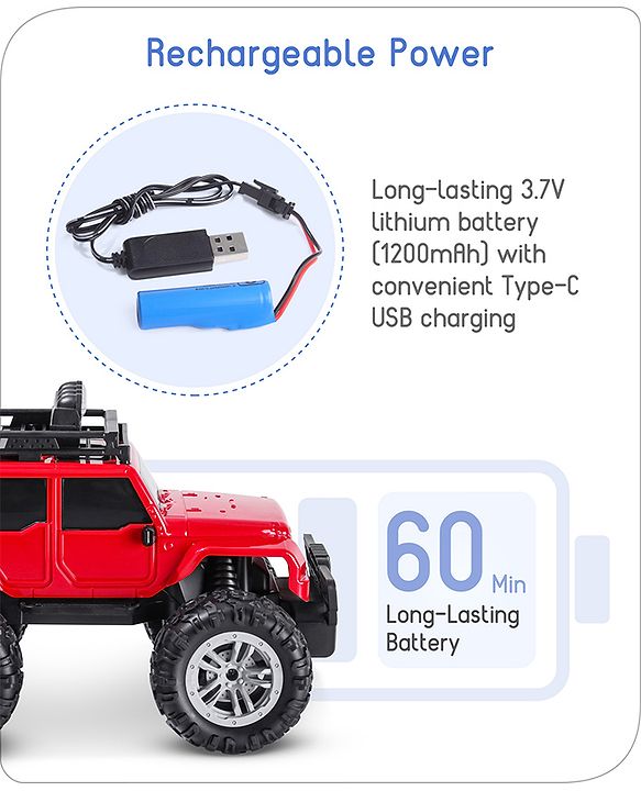 Babyhug Premium Off Roader Rechargeable Remote Control Truck With Normal & Turbo Speed & 4 Headlight Modes - Sky Blue