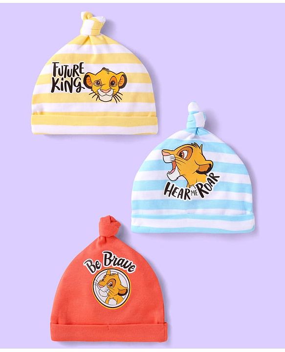 Babyhug 100% Cotton Knit Caps with Bear Print & Stripes Pack of 2  Multicolor - Diameter 16 cm