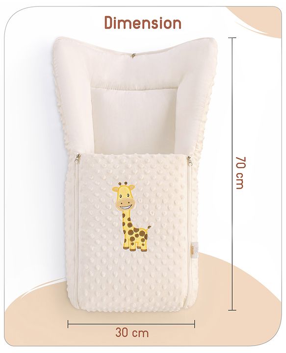 Babyhug Sleeping Bag Feeding Pillow & Blanket Combo Set with Giraffe Embroidery - White