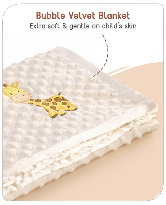 Babyhug Sleeping Bag Feeding Pillow & Blanket Combo Set with Giraffe Embroidery - White