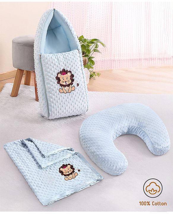 Babyhug Sleeping Bag Feeding Pillow & Blanket Combo Set with Giraffe Embroidery - White | Fits upto waist size 36 inches