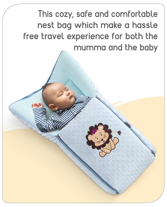 Babyhug Sleeping Bag Feeding Pillow & Blanket Combo Set with Giraffe Embroidery - White | Fits upto waist size 36 inches