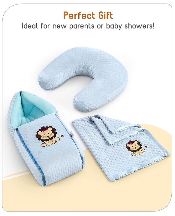 Babyhug Sleeping Bag Feeding Pillow & Blanket Combo Set with Giraffe Embroidery - White | Fits upto waist size 36 inches