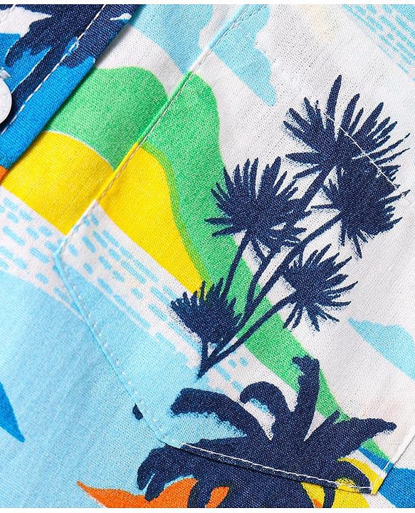 Babyhug Cotton Half Sleeves Shirt with Beach Theme Print- Light Blue & White