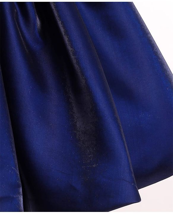 Babyhug Woven Half Puffed Sleeves Fit & Flare Party Frock with Sequin Bow Detailing - Navy Blue