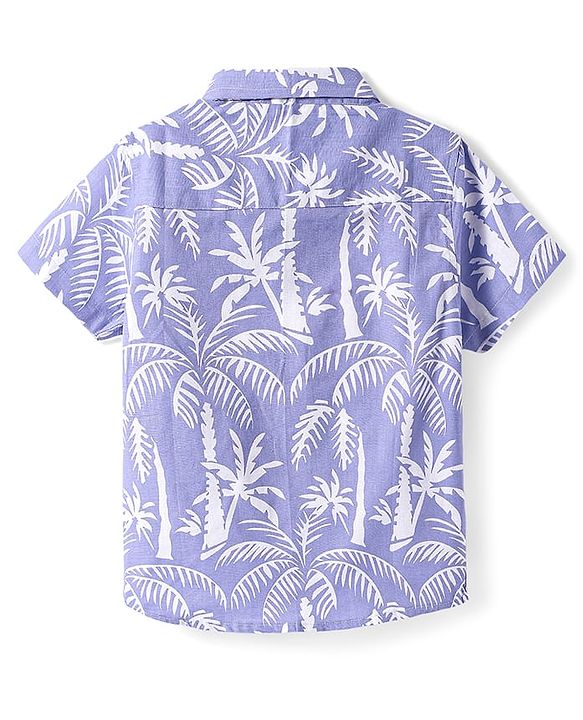 Babyhug Cotton Woven Half Sleeves Shirt With Tropical Print - Blue