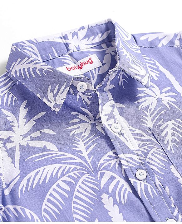 Babyhug Cotton Woven Half Sleeves Shirt With Tropical Print - Blue