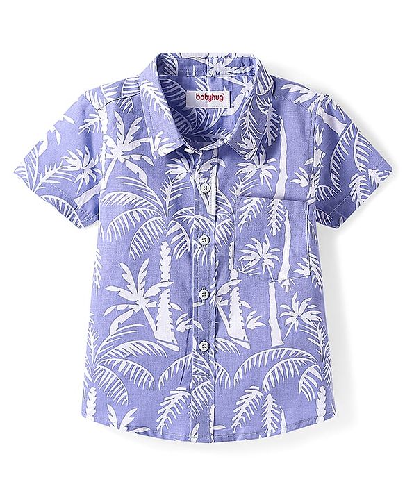 Babyhug Cotton Woven Half Sleeves Shirt With Tropical Print - Blue
