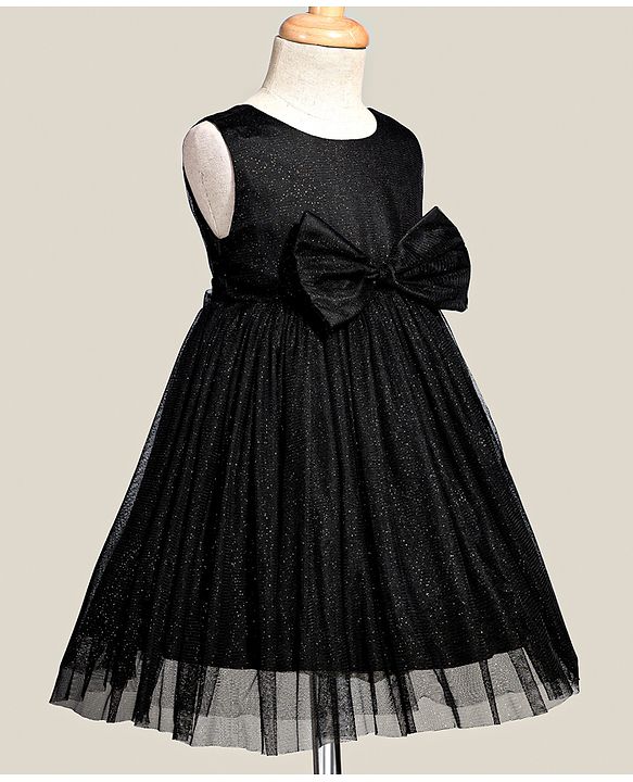 Babyhug Woven Sleeveless Shimmer Party Dress with Bow Applique - Black