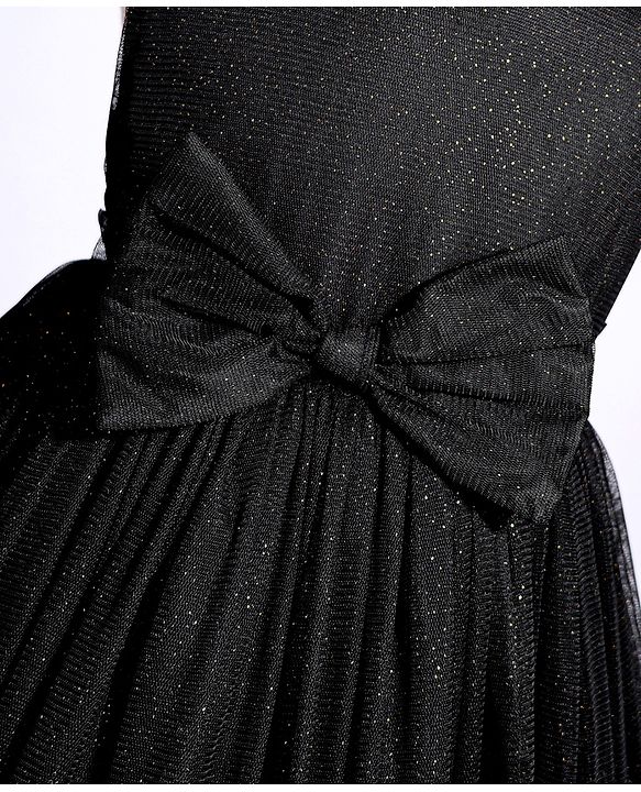 Babyhug Woven Sleeveless Shimmer Party Dress with Bow Applique - Black