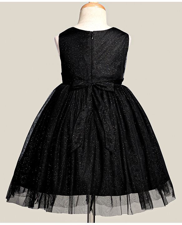 Babyhug Woven Sleeveless Shimmer Party Dress with Bow Applique - Black