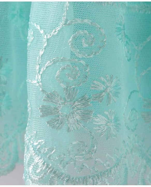Babyhug Woven Sleeveless Mesh Party Dress With Lace Detailing & Bow Applique - Mint