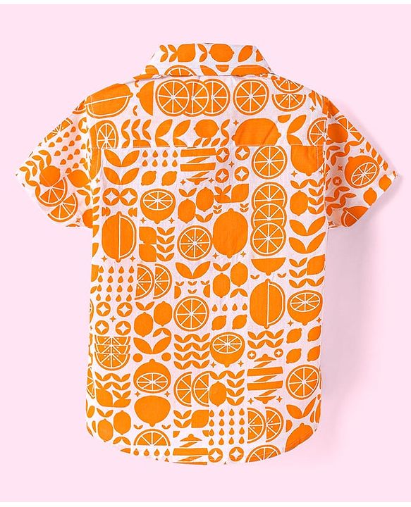 Babyhug Cotton Woven Half Sleeves Shirt with Fruits Print - Orange