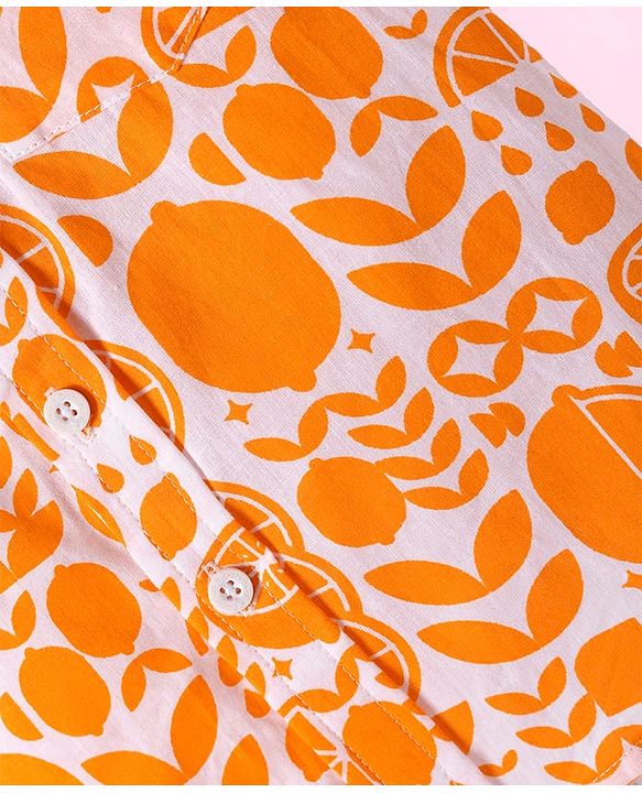 Babyhug Cotton Woven Half Sleeves Shirt with Fruits Print - Orange