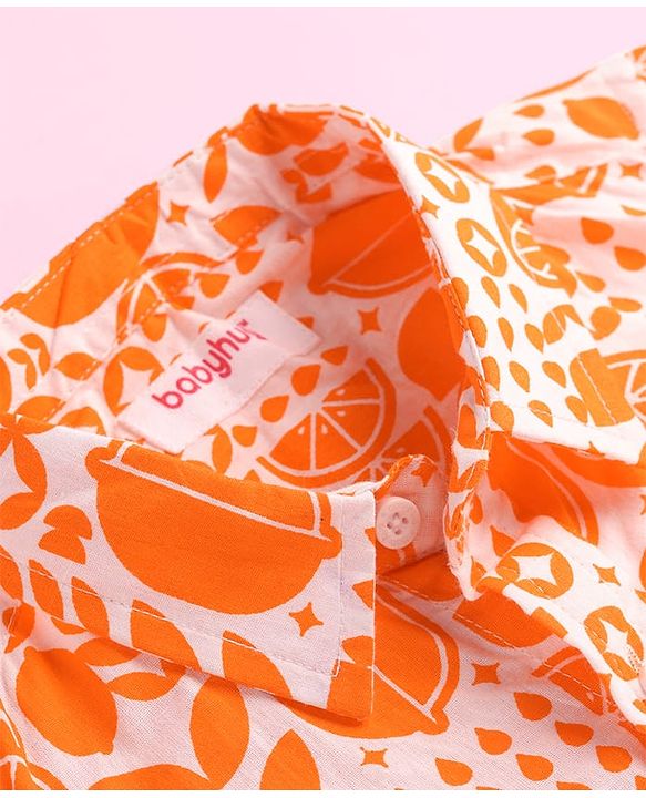 Babyhug Cotton Woven Half Sleeves Shirt with Fruits Print - Orange